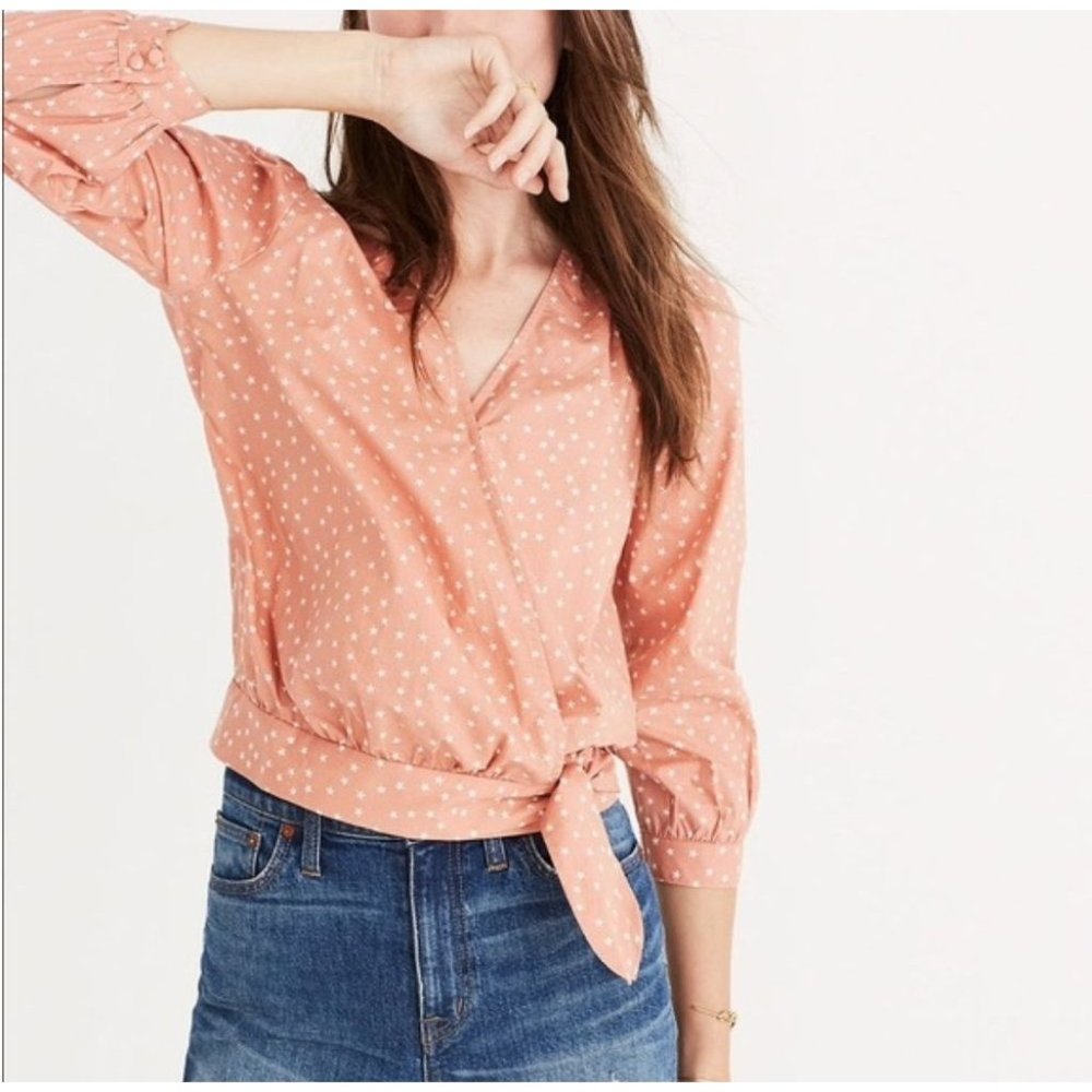 Madewell Star Scatter Orange Wrap top size XS - Picture 1 of 11